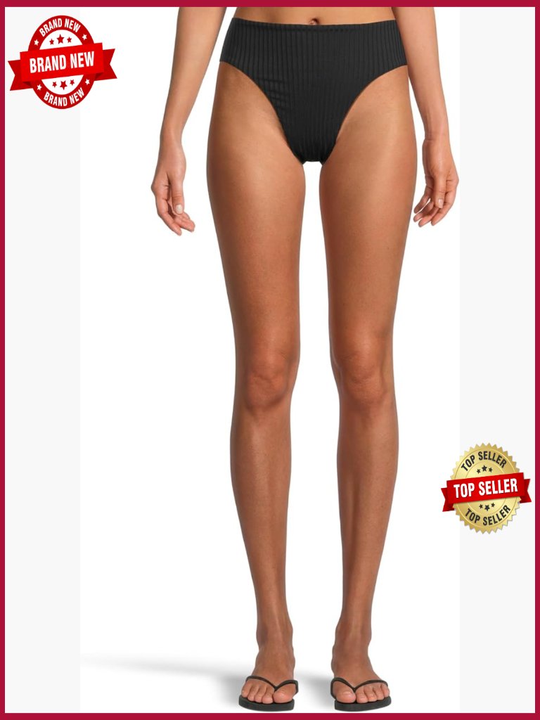 High-Waist Bikini Bottom, Eco-Friendly Wide Ribbed, Whipstitch Detail
